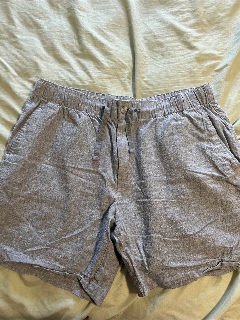 Perry Ellis Light Gray Linen-Blend Drawstring Athletic Shorts